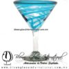 Copa Martini Borde e Hilo Jalado de Color Aguamarina, Aqua Blue, Artesanías de Vidrio Soplado - Blown Glass