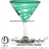 Copa Martini Borde e Hilo Jalado de Color Turquesa, Teal Blue, Artesanías de Vidrio Soplado - Blown Glass