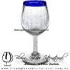 Copa Vino Craquelada y Borde de Color Azul Cobalto, Fábrica de Vidrio Soplado Artesanal, made in México - Blown Glass Factory Store Tonala, Handcraft, Handmade.