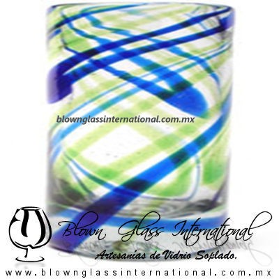 Tequilero Tradicional Hilo Jalado Bicolor. Fábrica de Vidrio Soplado Artesanal, made in México - Blown Glass Factory Store Tonala, Handcraft, Handmade.