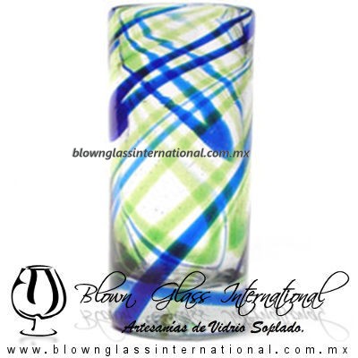 Tequilero Tradicional Hilo Jalado Bicolor. Fábrica de Vidrio Soplado Artesanal, made in México - Blown Glass Factory Store Tonala, Handcraft, Handmade.