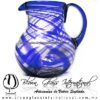 Jarra Bola Hilo Jalado Borde y Asa Color Azul Cobalto, Artesanías de Vidrio Soplado - Blown Glass Pitchar Jar Handmade