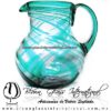 Jarra Bola Hilo Jalado Borde y Asa Color Azul Aguamarina, Artesanías de Vidrio Soplado - Blown Glass Pitchar Jar Handmade