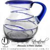 Jarra Bola Espiral Abierto Borde y Asa Azul Cobalto, Artesanías de Vidrio Soplado - Blown Glass Pitchar Jar Handmade