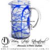 Jarra Cilíndrica Telaraña de color Azul Cobalto, Asa Cristal, Blown Glass Pitchar Jar Handmade