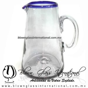 Jarra lechera Borde de color Azul Cobalto y Asa Cristal, Artesanías de Vidrio Soplado - Blown Glass Pitchar jar of milk handmade