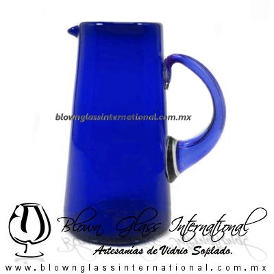 Jarra Lechera Sólido y Asa de Color Azul Cobalto, Artesanías de Vidrio Soplado - Blown Glass Pitchar Jar of milk handmade