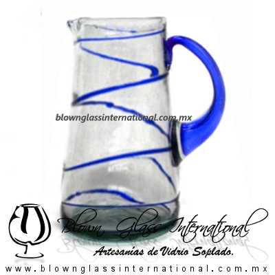 Jarra Lechera Espiral Abierto y Asa de Color Azul Cobalto, Artesanías de Vidrio Soplado - Blown Glass Pitchar Glass Of Milk Handmade Jarra Lechera Espiral Abierto y Asa de Color Azul Cobalto, Artesanías de Vidrio Soplado - Blown Glass Pitchar Glass Of Milk Handmade