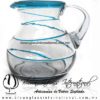 Jarra Bola Espiral Abierto Borde de Color Azul Aguamarina, Artesanias de Vidrio Soplado - Blown Glass Pitchar Jar Handmade