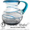 Jarra Bola Espiral Abierto Borde y Asa Azul Aguamarina, Artesanías de Vidrio Soplado - Blown Glass Pitchar Jar Handmade