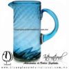 Jarra Cilíndrica Torneado Sólido y Asa de Color Azul Aguamarina, Artesanías de Vidrio Soplado - Blown Glass Pitcher for Water Jar, Handmade