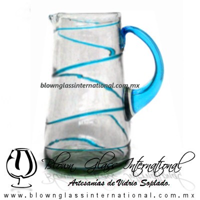 Jarra Lechera Espiral Abierto y Asa de Color Azul Aguamarina, Artesanías de Vidrio Soplado - Blown Glass Pitchar Glass Of Milk Handmade Jarra Lechera Espiral Abierto y Asa de Color Azul Aguamarina, Artesanías de Vidrio Soplado - Blown Glass Pitchar Glass Of Milk Handmade