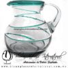 Jarra Bola Espiral Abierto Borde de Color Azul Teal (Turquesa), Artesanias de Vidrio Soplado - Blown Glass Pitchar Jar Handmade
