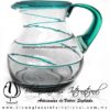 Jarra Bola Espiral Abierto Borde y Asa Azul Teal (Turquesa), Artesanías de Vidrio Soplado - Blown Glass Pitchar Jar Handmade