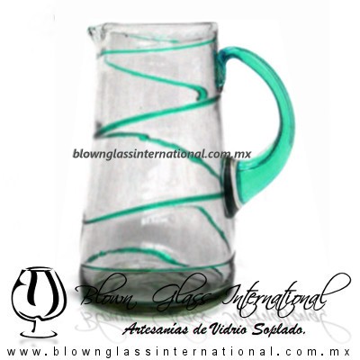 Jarra Lechera Espiral Abierto y Asa de Color Azul Teal (Turquesa), Artesanías de Vidrio Soplado - Blown Glass Pitchar Glass Of Milk Handmade Jarra Lechera Espiral Abierto y Asa de Color Azul Teal (Turquesa), Artesanías de Vidrio Soplado - Blown Glass Pitchar Glass Of Milk Handmade