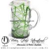Jarra Cilíndrica Telaraña de color Verde Jade, Asa Cristal, Blown Glass Pitchar Jar Handmade