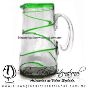 Jarra Lechera Borde y Espiral Abierto de Color Verde Jade, Asa Cristal, Artesanías de Vidrio Soplado - Blown Glass Pithar Jar of milk Handmade