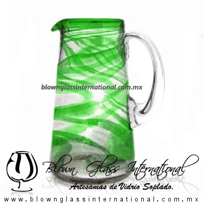 Jarra Lechera Borde e Hilo Jalado de Color Verde Jade, Asa Cristal, Artesanías de Vidrio Soplado - Blown Glass Pitchar Jar of Milk Handmade Jarra Lechera Borde e Hilo Jalado de Color Verde Jade, Asa Cristal, Artesanías de Vidrio Soplado - Blown Glass Pitchar Jar of Milk Handmade