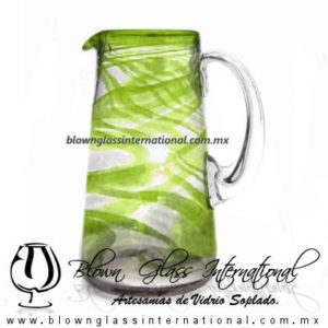 Jarra Lechera Borde e Hilo Jalado de Color Verde Lima, Asa Cristal, Artesanías de Vidrio Soplado - Blown Glass Pitchar Jar of Milk Handmade