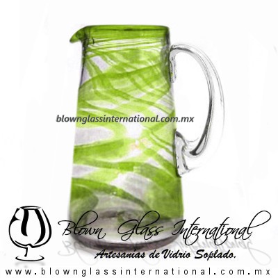 Jarra Lechera Borde e Hilo Jalado de Color Verde Lima, Asa Cristal, Artesanías de Vidrio Soplado - Blown Glass Pitchar Jar of Milk Handmade Jarra Lechera Borde e Hilo Jalado de Color Verde Lima, Asa Cristal, Artesanías de Vidrio Soplado - Blown Glass Pitchar Jar of Milk Handmade