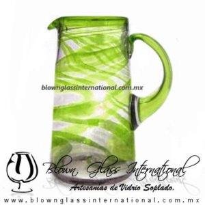 Jarra Lechera Borde e Hilo Jalado y Asa de Color Verde Lima, Artesanías de Vidrio Soplado - Blown Glass Pitchar jar of milk handmade