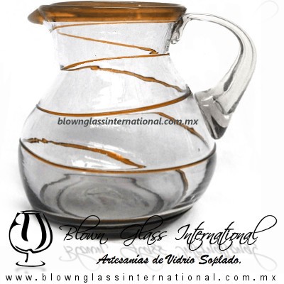 Jarra Bola Espiral Abierto Borde de Color Ámbar, Artesanias de Vidrio Soplado - Blown Glass Pitchar Jar Handmade