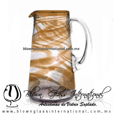 Jarra Lechera Borde e Hilo Jalado de Color Ámbar, Asa Cristal, Artesanías de Vidrio Soplado - Blown Glass Pitchar Jar of Milk Handmade Jarra Lechera Borde e Hilo Jalado de Color Ámbar, Asa Cristal, Artesanías de Vidrio Soplado - Blown Glass Pitchar Jar of Milk Handmade