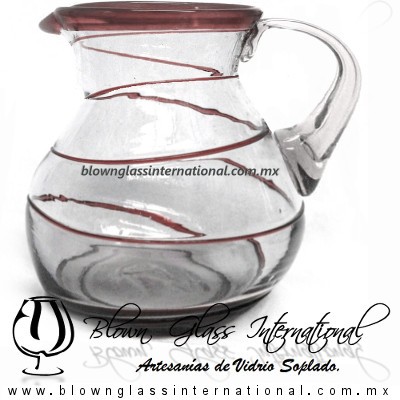 Jarra Bola Espiral Abierto Borde de Color Amatista, Artesanias de Vidrio Soplado - Blown Glass Pitchar Jar Handmade