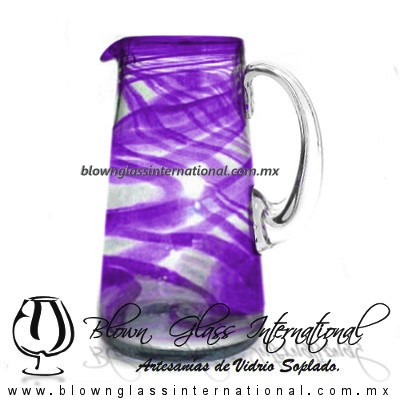 Jarra Lechera Borde e Hilo Jalado de Color Morado, Asa Cristal, Artesanías de Vidrio Soplado - Blown Glass Pitchar Jar of Milk Handmade Jarra Lechera Borde e Hilo Jalado de Color Morado, Asa Cristal, Artesanías de Vidrio Soplado - Blown Glass Pitchar Jar of Milk Handmade