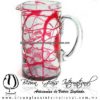 Jarra Cilíndrica Telaraña de color Rojo, Asa Cristal, Blown Glass Pitchar Jar Handmade