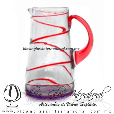 Jarra Lechera Espiral Abierto y Asa de Color Rojo, Artesanías de Vidrio Soplado - Blown Glass Pitchar Glass Of Milk Handmade Jarra Lechera Espiral Abierto y Asa de Color Rojo, Artesanías de Vidrio Soplado - Blown Glass Pitchar Glass Of Milk Handmade
