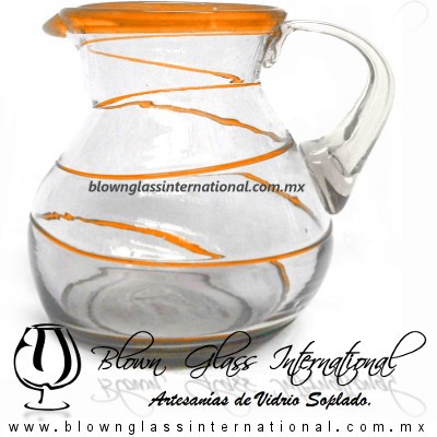 Jarra Bola Espiral Abierto Borde de Color Naranja, Artesanias de Vidrio Soplado - Blown Glass Pitchar Jar Handmade