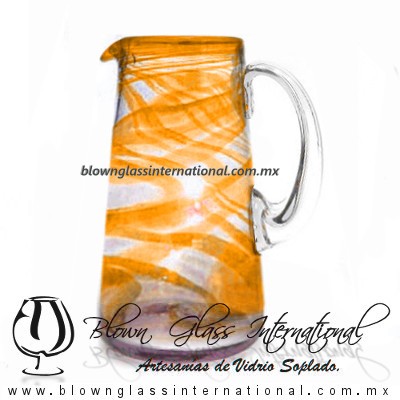 Jarra Lechera Borde e Hilo Jalado de Color Naranja, Asa Cristal, Artesanías de Vidrio Soplado - Blown Glass Pitchar Jar of Milk Handmade Jarra Lechera Borde e Hilo Jalado de Color Naranja, Asa Cristal, Artesanías de Vidrio Soplado - Blown Glass Pitchar Jar of Milk Handmade