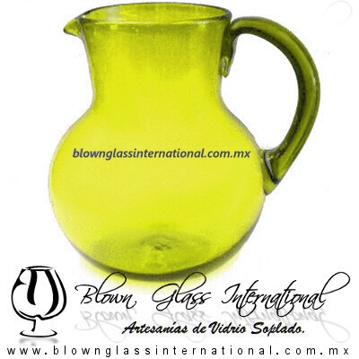 Jarra Bola Sólido y Asa Frosted de Color Amarillo, Artesanías de Vidrio - Blown Glass Pitchar Jar Handmade