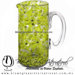 Jarra Cilíndrica Pintas de color Amarillo, Asa Cristal, Artesanías de Vidrio Soplado - Blown Glass Pitchar Jar Handmade