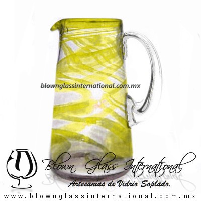 Jarra Lechera Borde e Hilo Jalado de Color Amarillo, Asa Cristal, Artesanías de Vidrio Soplado - Blown Glass Pitchar Jar of Milk Handmade Jarra Lechera Borde e Hilo Jalado de Color Amarillo, Asa Cristal, Artesanías de Vidrio Soplado - Blown Glass Pitchar Jar of Milk Handmade