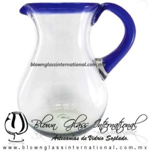 Jarra Pera Borde y Asa de color Azul Cobalto, Artesanías de Vidrio Soplado - Blown Glass Pitchar Jar of water Handmade