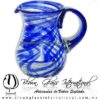 Jarra Pera Borde e Hilo Jalado y Asa de Color Azul Cobalto, Artesanías de Vidrio Soplado - Blown Glass Pitchar Jar of Water handmade