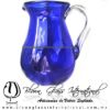 Jarra Pera Lústre y Sólido de Color Azul Cobalto, Asa Cristal, Blown Glass Pitchar Jar of Water Handmade