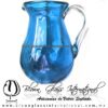 Jarra Pera Lustre y Sólido de Color Azul Aguamarina, Asa Cristal, Blown Glass Pitchar Jar of Water Handmade