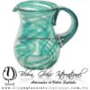 Jarra Pera Borde e Hilo Jalado y Asa de Color Azul Teal (Turquesa), Artesanías de Vidrio Soplado - Blown Glass Pitchar Jar of Water handmade