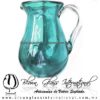 Jarra Pera Lustre y Sólido de Color Azul Teal (Turquesa), Asa Cristal, Blown Glass Pitchar Jar of Water Handmade