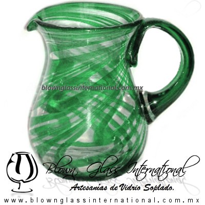 Jarra Pera Borde e Hilo Jalado y Asa de Color Verde Jade, Artesanías de Vidrio Soplado - Blown Glass Pitchar Jar of Water handmade