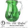 Jarra Pera Lustre y Sólido de Color Verde Jade, Asa Cristal, Blown Glass Pitchar Jar of Water Handmade