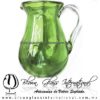 Jarra Pera Lustre y Sólido de Color Verde Lima, Asa Cristal, Blown Glass Pitchar Jar of Water Handmade