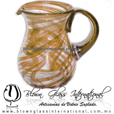 Jarra Pera Borde e Hilo Jalado y Asa de Color Ámbar, Artesanías de Vidrio Soplado - Blown Glass Pitchar Jar of Water handmade