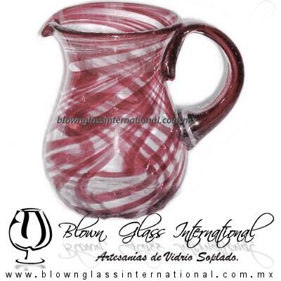 Jarra Pera Borde e Hilo Jalado y Asa de Color Amatista, Artesanías de Vidrio Soplado - Blown Glass Pitchar Jar of Water handmade