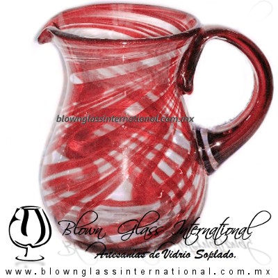 Jarra Pera Borde e Hilo Jalado y Asa de Color Morado, Artesanías de Vidrio Soplado - Blown Glass Pitchar Jar of Water handmade