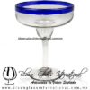 Copa Margarita vaso Borde de Color Azul Cobalto (pie cristal), Artesanías de Vidrio Soplado - Blown Glass Margarita Cup Handmade