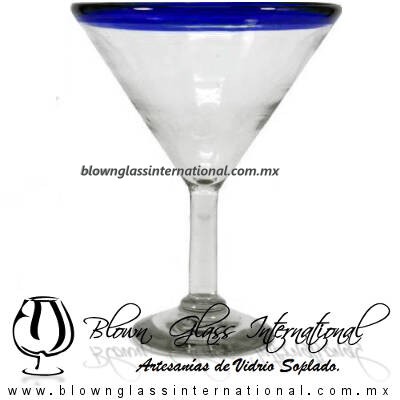 Copa Martini borde de color Artesanal, de Vidrio Soplado, Borde Azul Cobalto - Martini Glass Cup, Handmade Copa Martini borde de color Artesanal, de Vidrio Soplado, Borde Azul Cobalto - Martini Glass Cup, Handmade